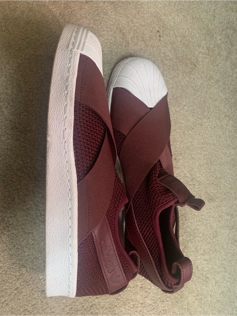 Adidas Superstar Burgundy Slip-On Knit Sneakers with White Shell Toe - Picture 4 of 7